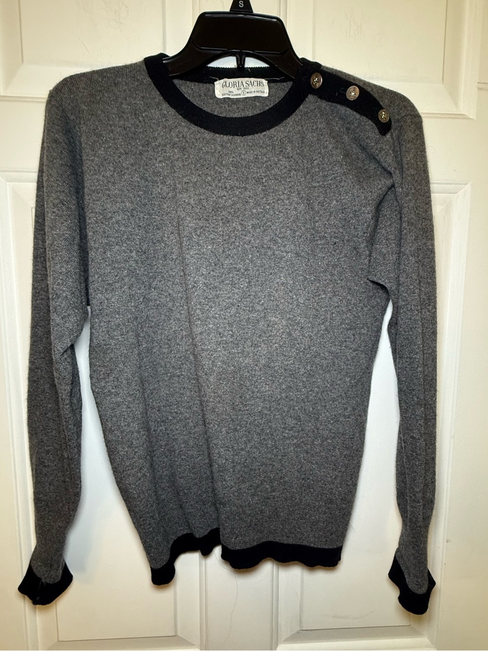 Vintage Gloria Sachs Gray 100% Scottish Cashmere Sweater SMALL Quiet Luxury